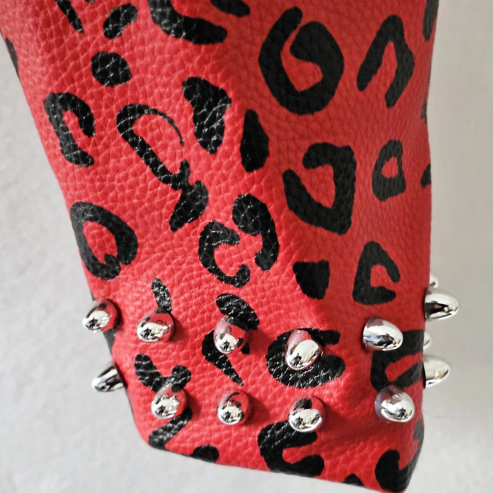 Azalea Wang Patchwork Moto Jacket Studded Graphic Leopard 1X - Picture 7 of 9